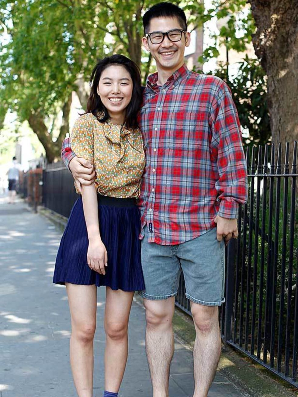 <p>Photo by Silvia Olsen @ Anthea Simms.Jung, 21, Student. Vintage shirt and shoes, skirt from Korea, Dorothy Perkins socks.Don, 28, Student. Beyond Retro shirt and shorts, shoes and glasses from Korea.</p>