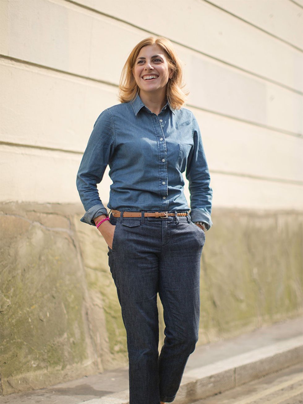 <p>Christina Simone  Workflow Director</p>

<p>Uniqlo top, Gap jeans, Office shoes, Longchamp bag.</p>