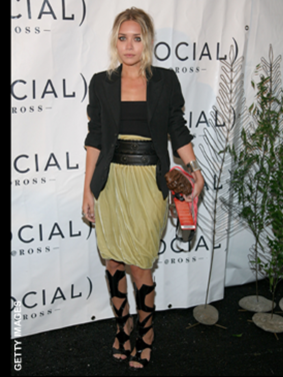 <p>We love Ashley's fashion forward look, the waist cinching belt and gladiator heels are so on trend, while the blazer rounds off the look effortlessly</p>