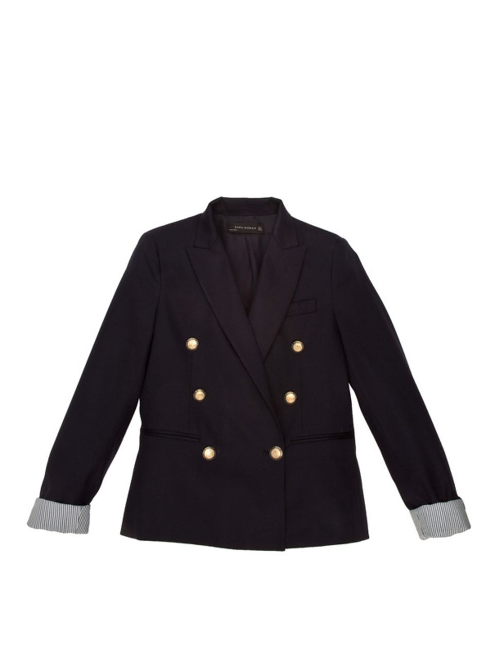 <p>Gold button double-breasted blazer, £69.99, by Zara (0207 534 9500)</p>