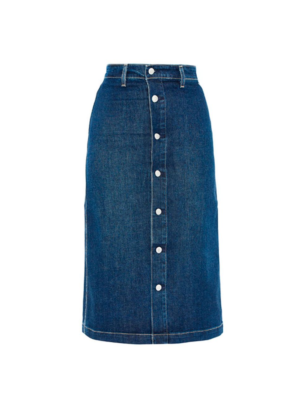 <p>Alexa Chung for AG Jeans Skirt, £250 at <a href="http://www.liberty.co.uk/fcp/product/Liberty//Navy-Button-Down-Denim-Midi-Skirt/126138" target="_blank">liberty.co.uk </a></p>