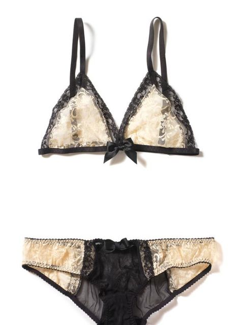 <p>Cream and black lace bra, £60, and knickers, £54, by Pussy Glamore at Selfridges (0800 123 400)</p>