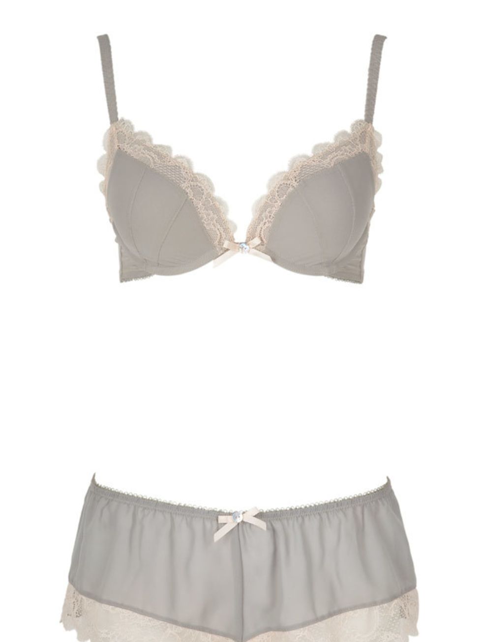 <p>Grey cotton bra and shorts set, £19, by Presence at Debenhams (08445 616161)</p>
