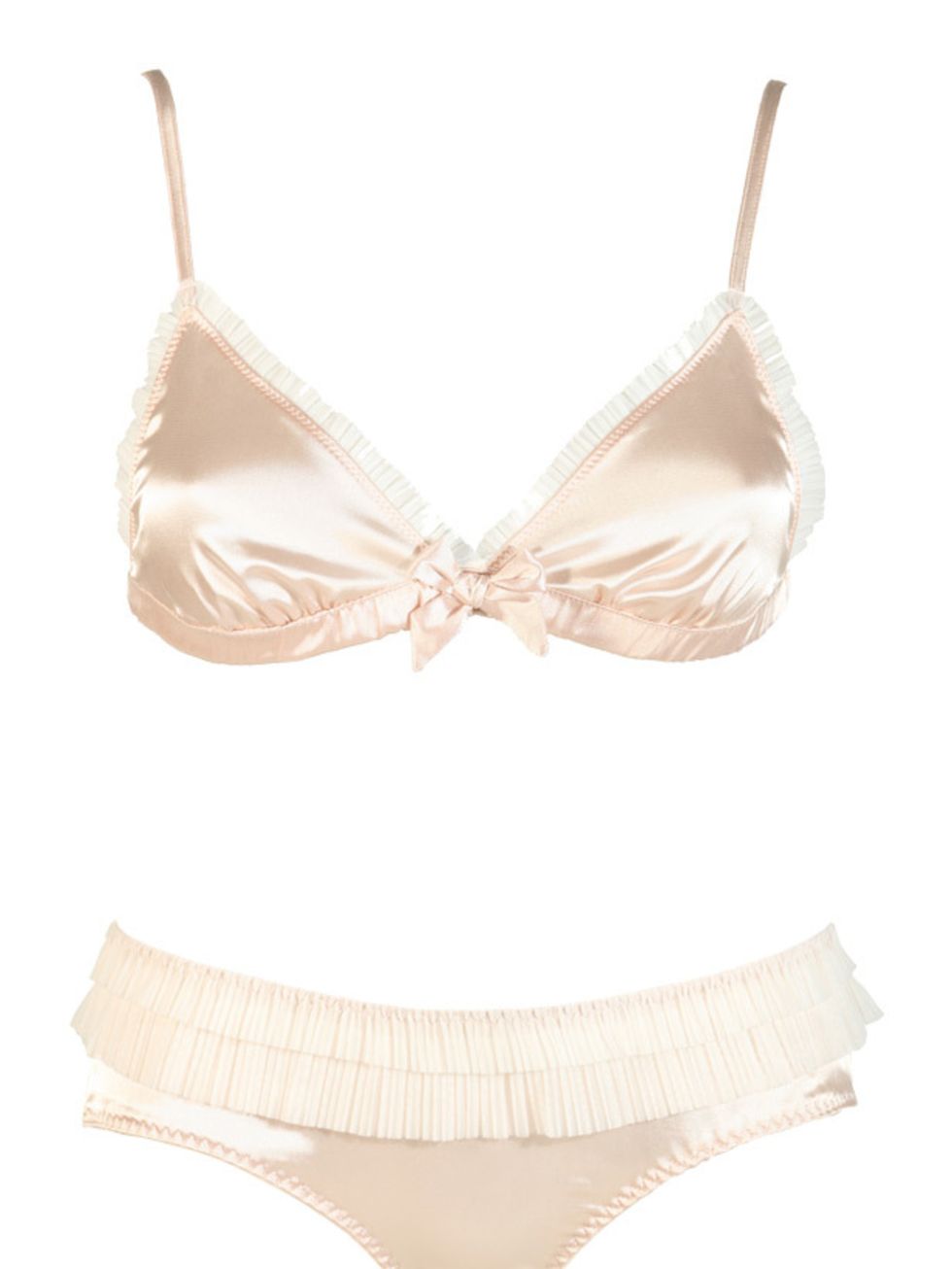 <p>Nude bow &amp; frill bra, £16, and pants, £10, by <a href="http://www.urbanoutfitters.co.uk/Bow-and-Frill-Satin-Triangle/invt/5741460924082&amp;bklist=icat,5,shop,womens,womensclothing,wunderwear">Urban Outfitters</a></p>