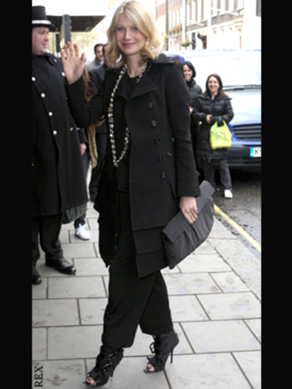 <p>In buckled shoe boots today at Claridges in London.</p>