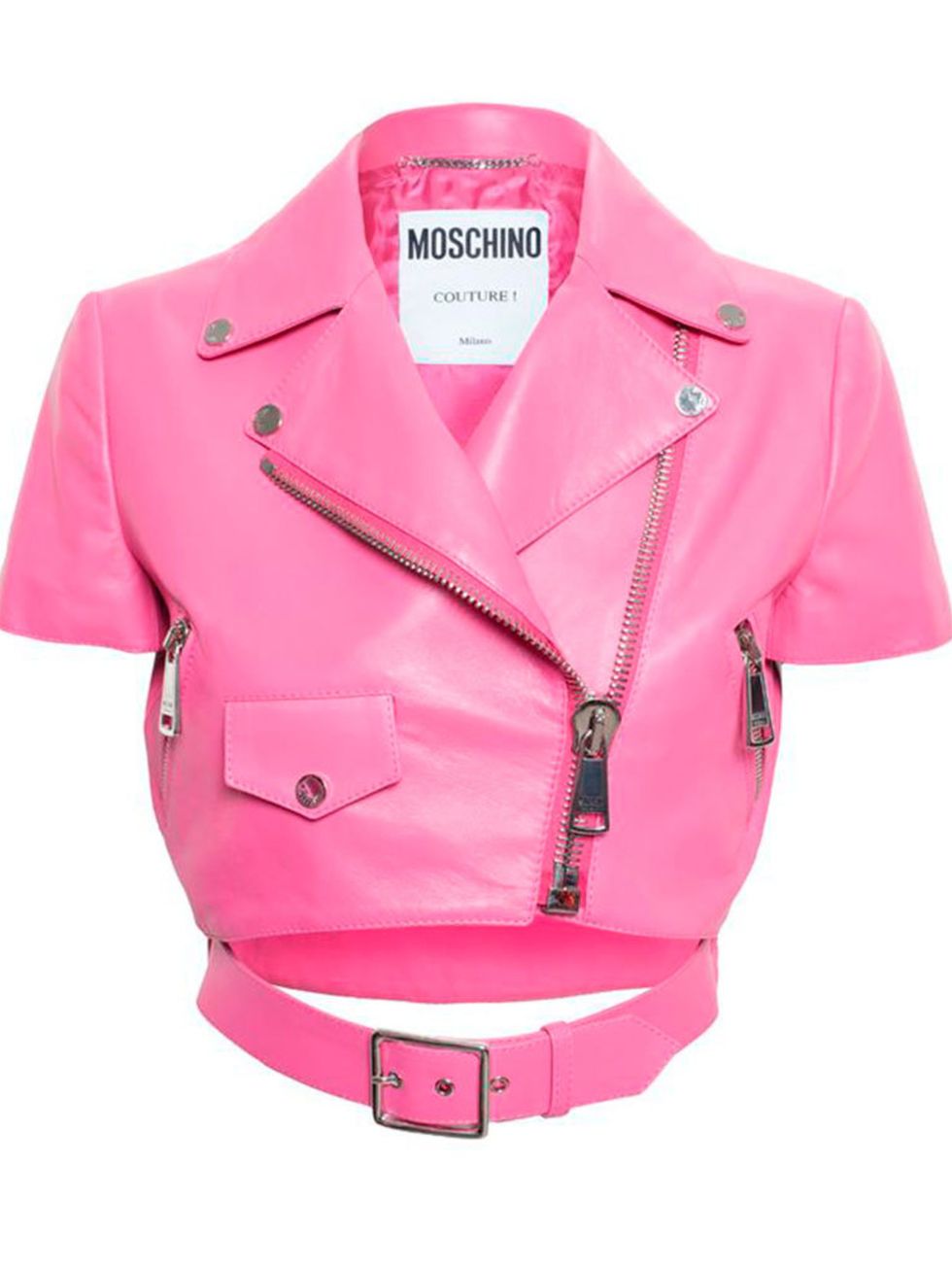 <p>Biker Jacket Moschino £1575, <a href="http://www.brownsfashion.com/product/038612770003/128/cropped-leather-biker-jacket">Browns</a> </p>