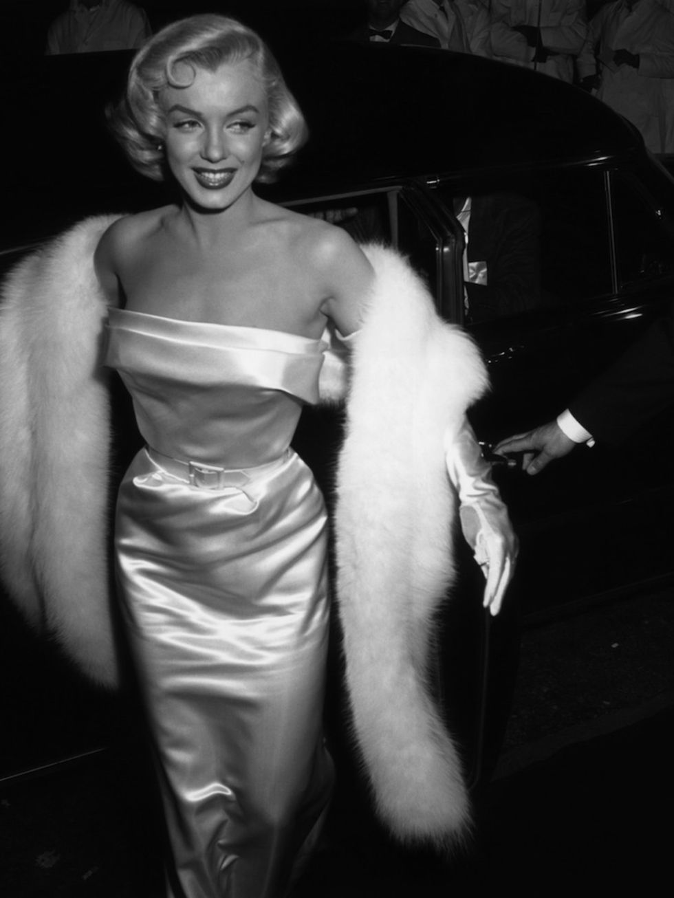 <p>Arriving at the premiere of the film 'There's No Business like Show Business', 1954</p>