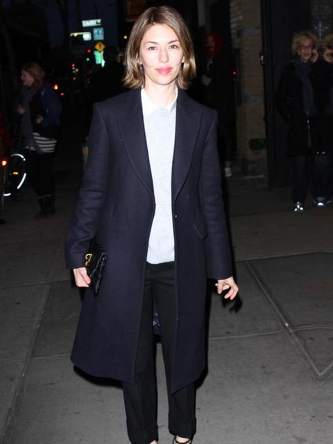 <p>Sofia Coppola wears a mannish coat for a film screening in New York, March 2011.</p>