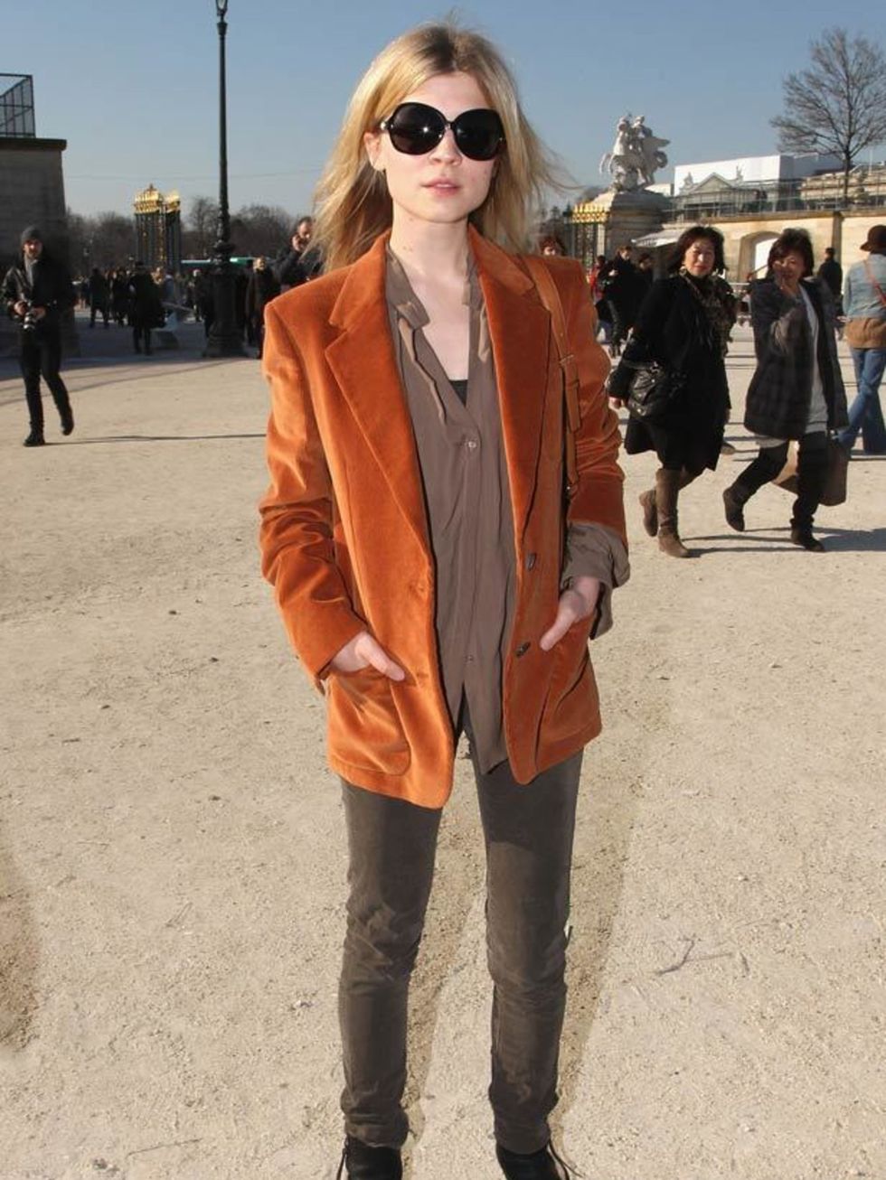 <p>Clemence Poesy arrives for the Chloe A/W 11 show during Paris Fashion Week, March 2011.</p>