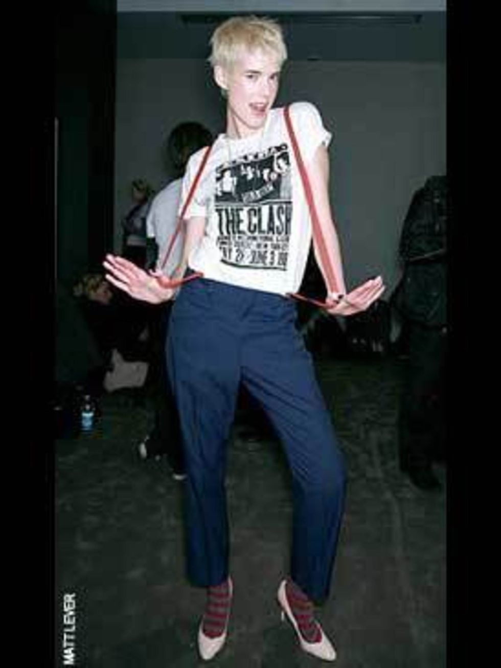 <p>Agyness meets Dennis the Menace in a punky stripy sweater, skinny jeans and patent brogues. A cream Louis Vuitton bag stops it from being too boyish, mixing up a look like only Agyness can</p>