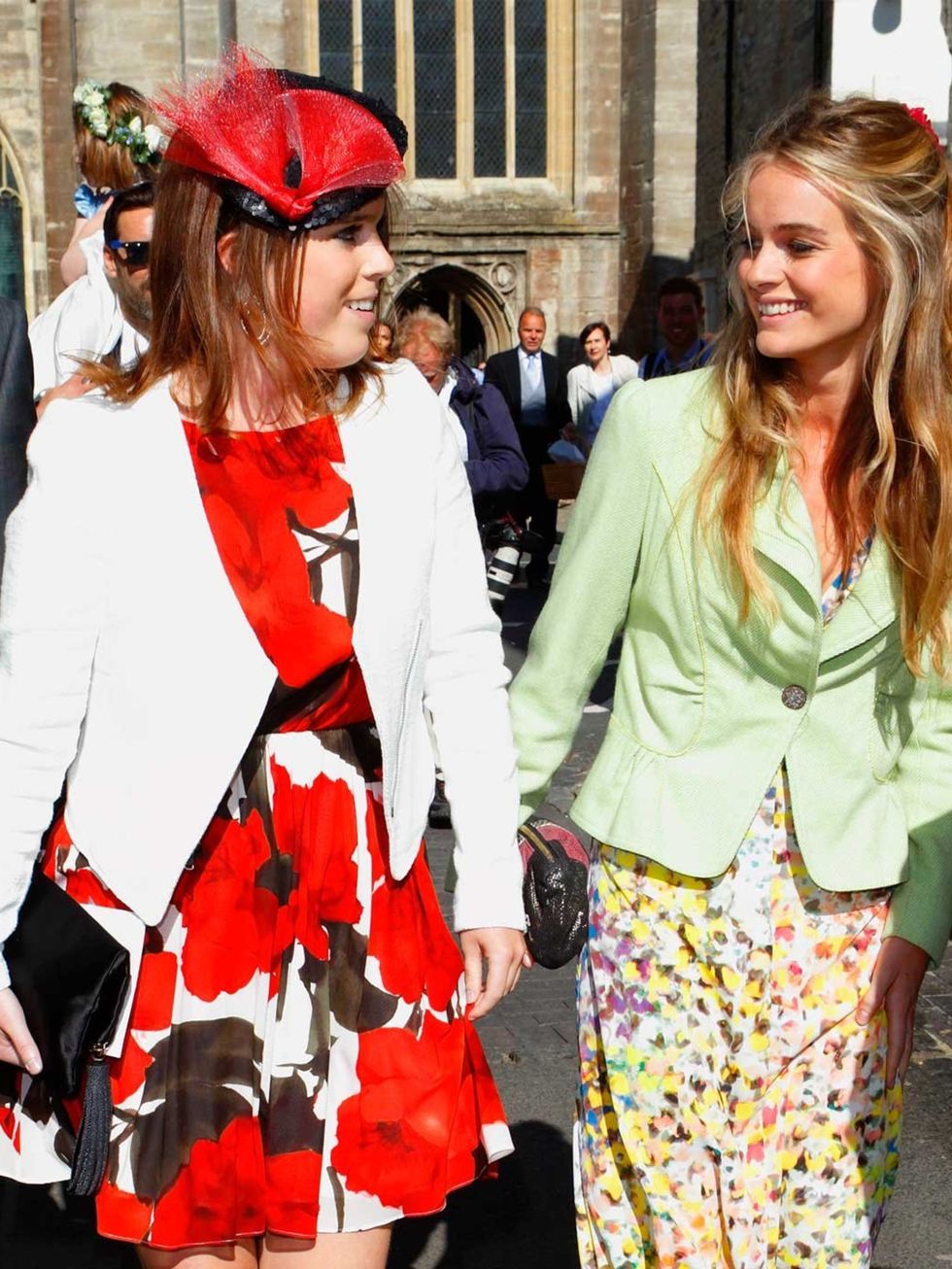 <p>Cressida Bonas wears a floral maxi dress and lime green jacket as she accompanies Princess Eugenie to the wedding of Lady Natasha Rufus Isaacs and Rupert Finch, June 2013.</p><p><em><a href="http://www.elleuk.com/star-style/celebrity-style-files">More 