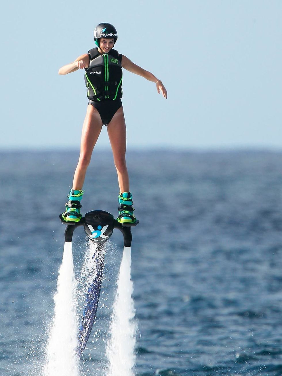 Kendall and Kylie Jenner both took turns on the jet pack whilst on holiday with the family in St Barths, August 2015.