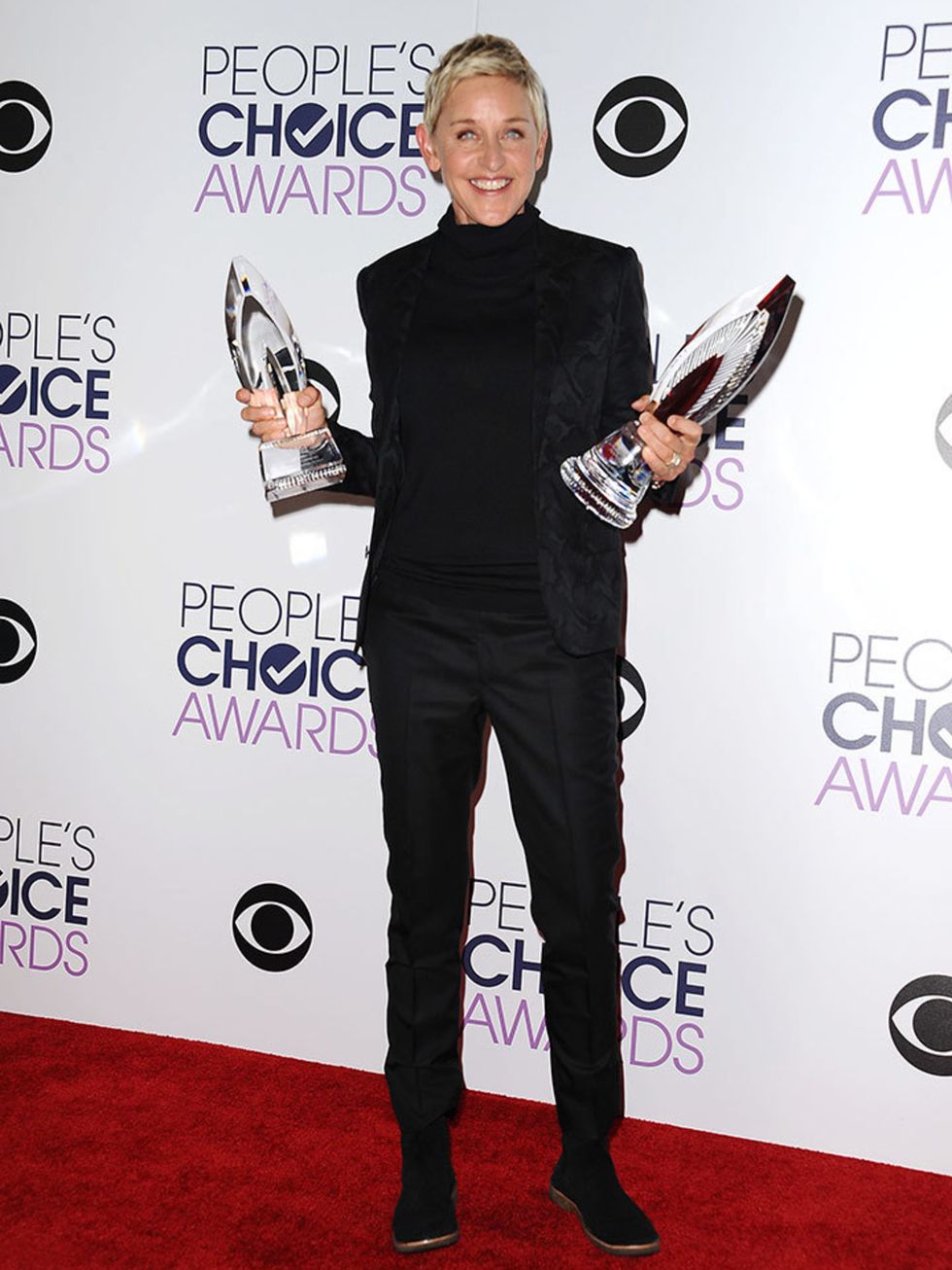 Ellen Degeneres wears Saint Laurent to the Peoples Choice Awards in LA, January 2016.