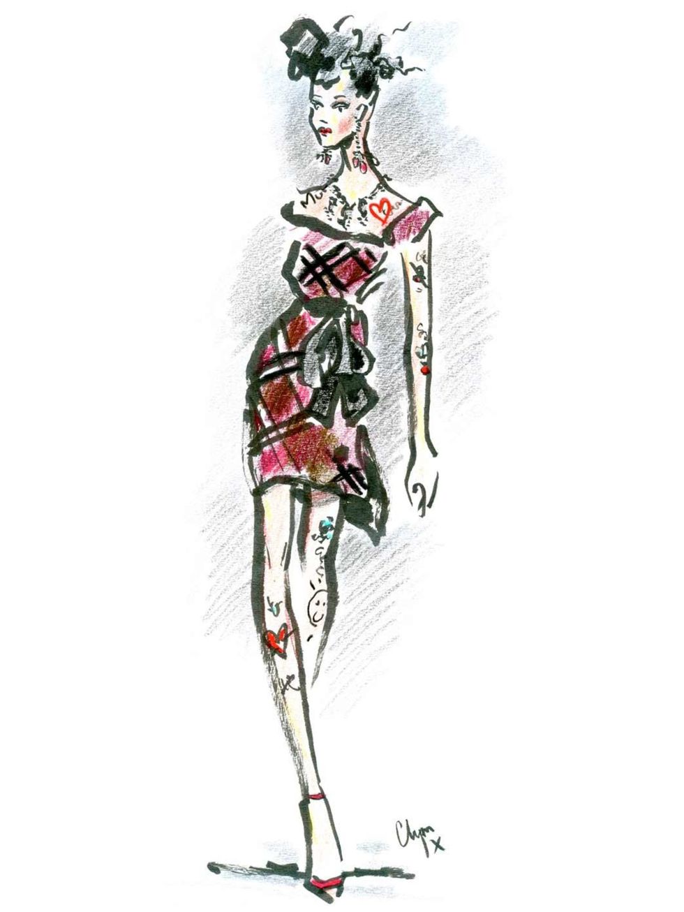 <p>A Vivienne Westwood Red Label A/W '12 look illustrated by Clym Evernden</p>