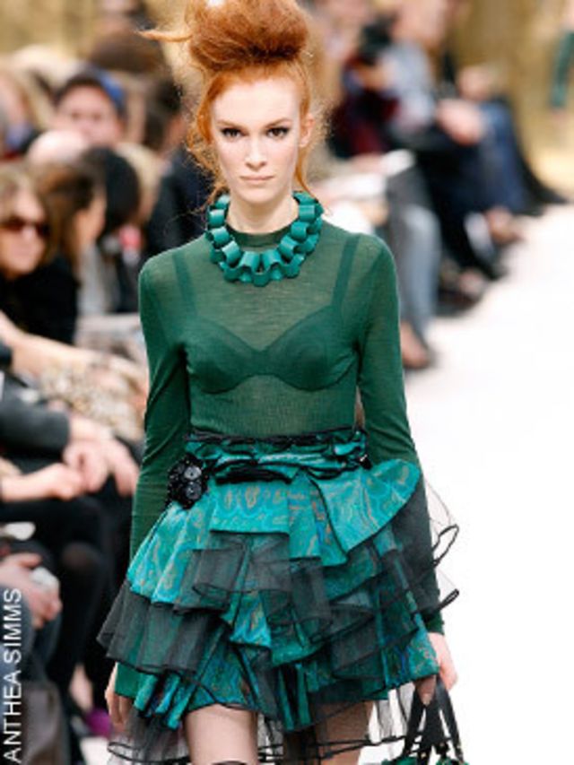 <p>For autumn 09, the <a href="http://features.elleuk.com/fashion_week/143-5-Louis-Vuitton-autumn-winter-2009.html">Louis Vuitton</a> girl is going to a disco-punk prom in stiff silk mini puffball dresses with black lace overlay, sporting a messy beehive 