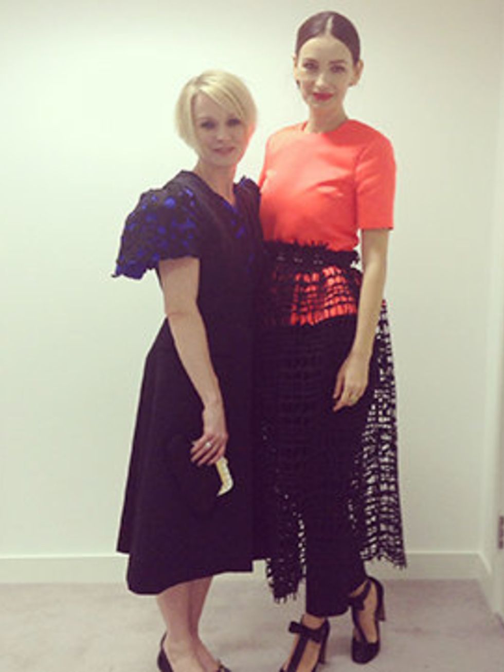 <p>Lorraine Candy and Roksanda Ilincic in the ELLE fashion cupboard</p>