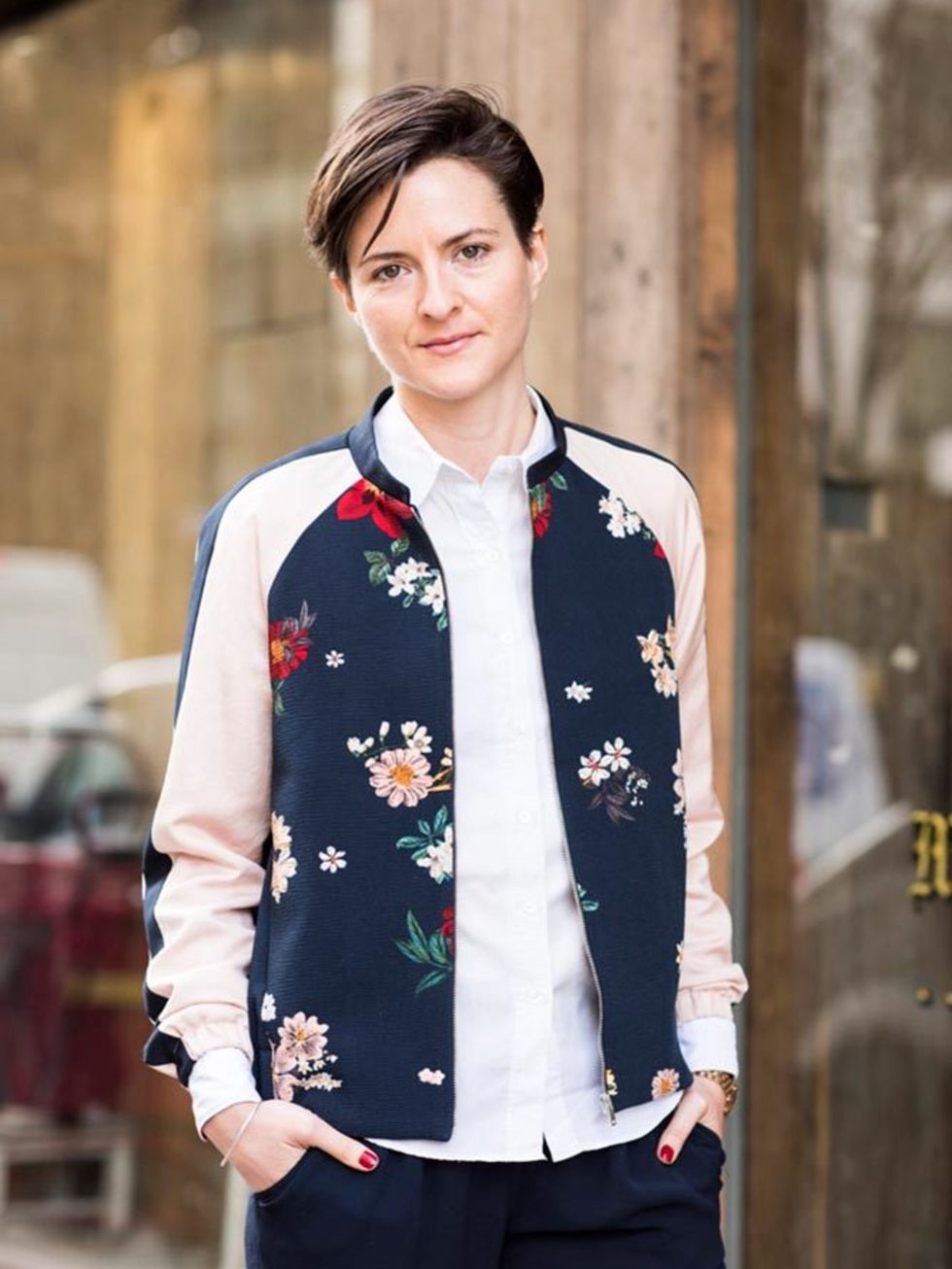 <p>Lotte Jeffs, Deputy Editor</p>

<p>Zara bomber jacker and trousers, Paul Smith shirt, Nike Air Max Thea trainers, Opening Ceremony bag</p>