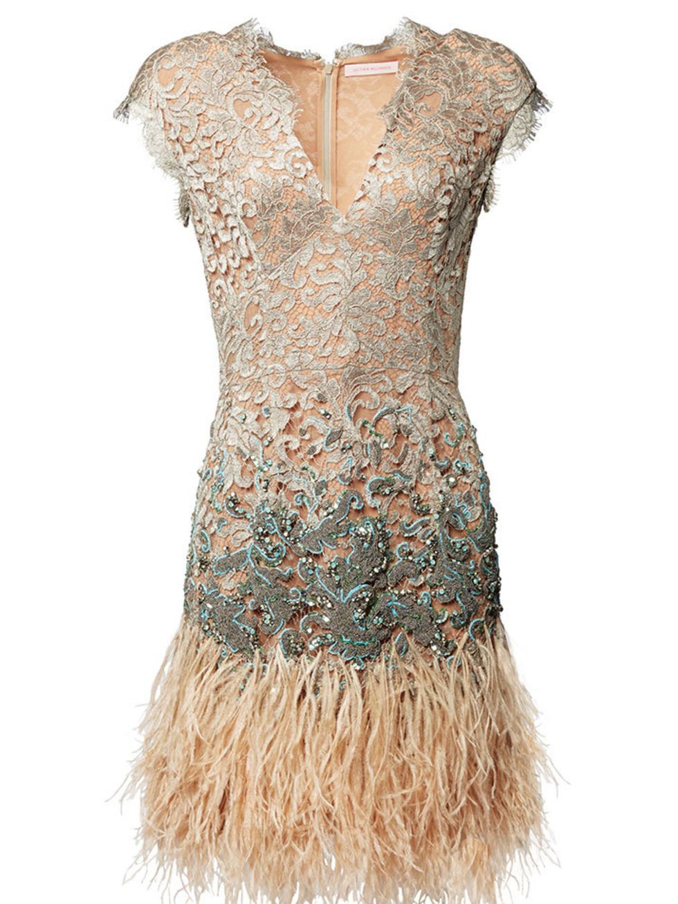<p>Cream Lacquer Lace Feather Dress,</p>

<p><a href="http://www.matthewwilliamson.com/shop/product/9208/beige-winter-garden-couture-lace-dress">Buy online</a></p>