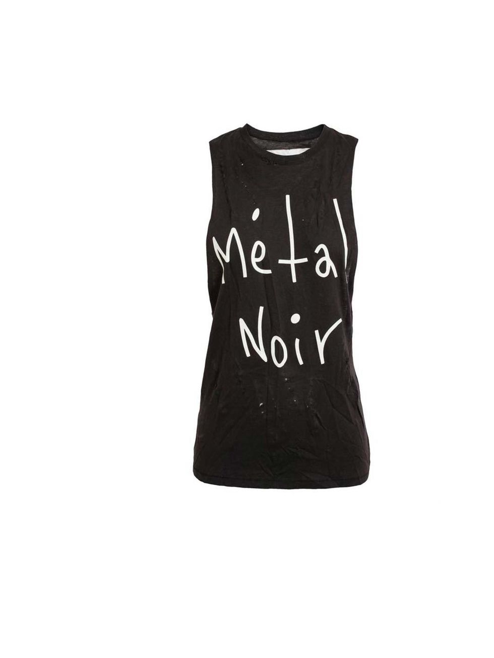 <p>Get the rebel look with a T-shirt like this from Enfant riches deprimes, available at <a href="http://www.brownsfashion.com/product/034625710003/042/unisex-metal-noir-motif-distressed-tank">Browns</a> £100</p>