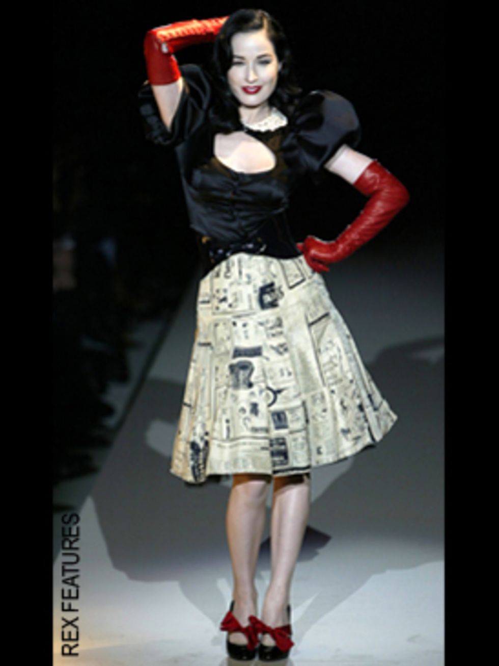<p>The inspiration for Moschino's cheeky, ladylike designs, Dita even took to the catwalk for the iconic Italian fashion house.</p>