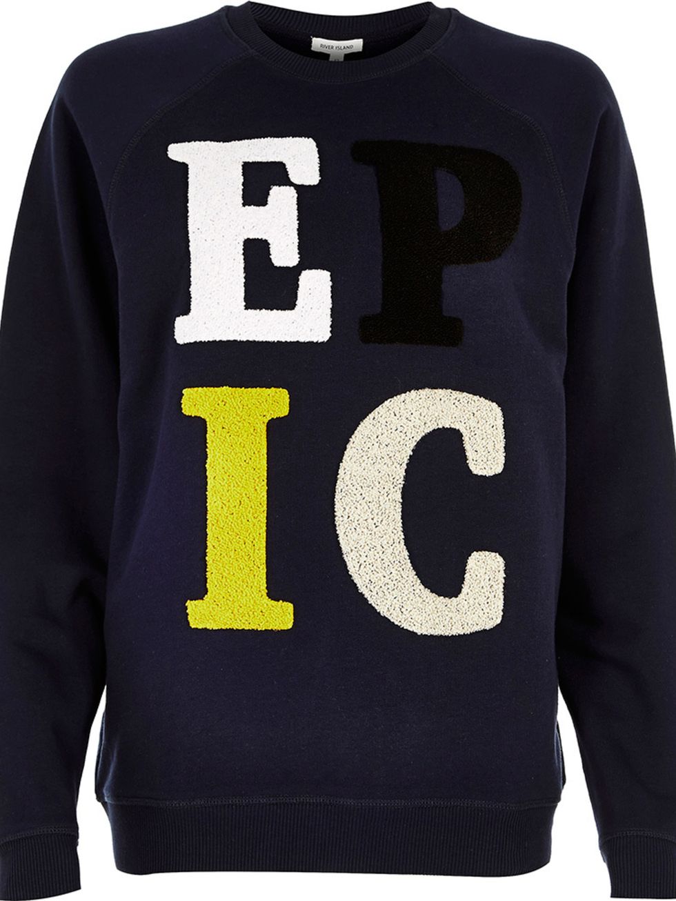 <p>Fashion Intern, Emi Papanikola will be teaming this sweatshirt with her favourite boyfriend jeans.</p>

<p>River Island, £28 + your RI 25% discount card = £21</p>