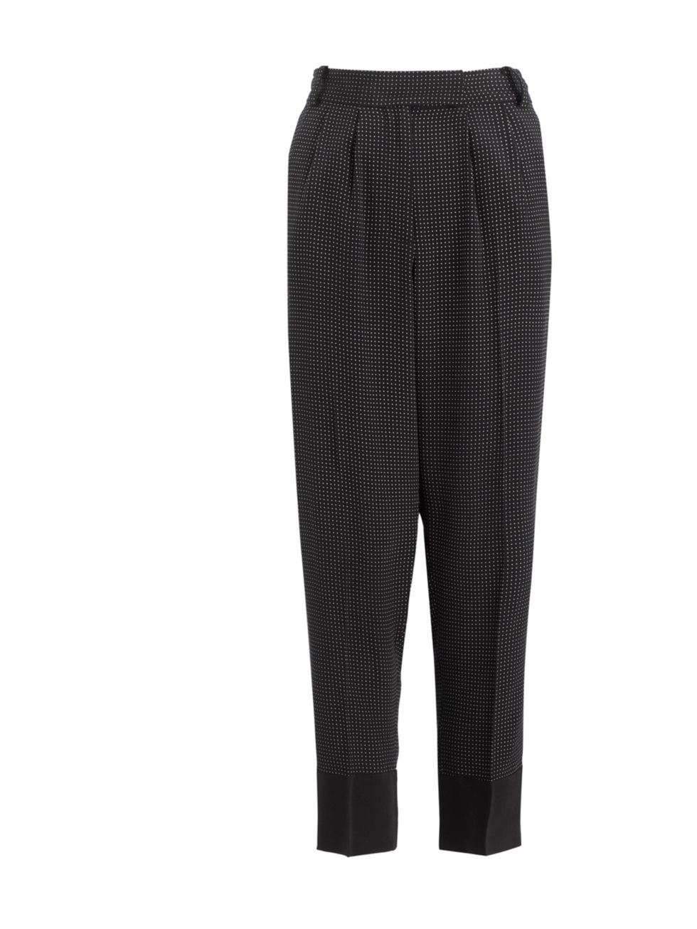 <p>Take your cue from Alexa Chung and team mannish silk trousers with a white shirt and vampish pointed stilettos... Whistles dot print trousers, £85</p>