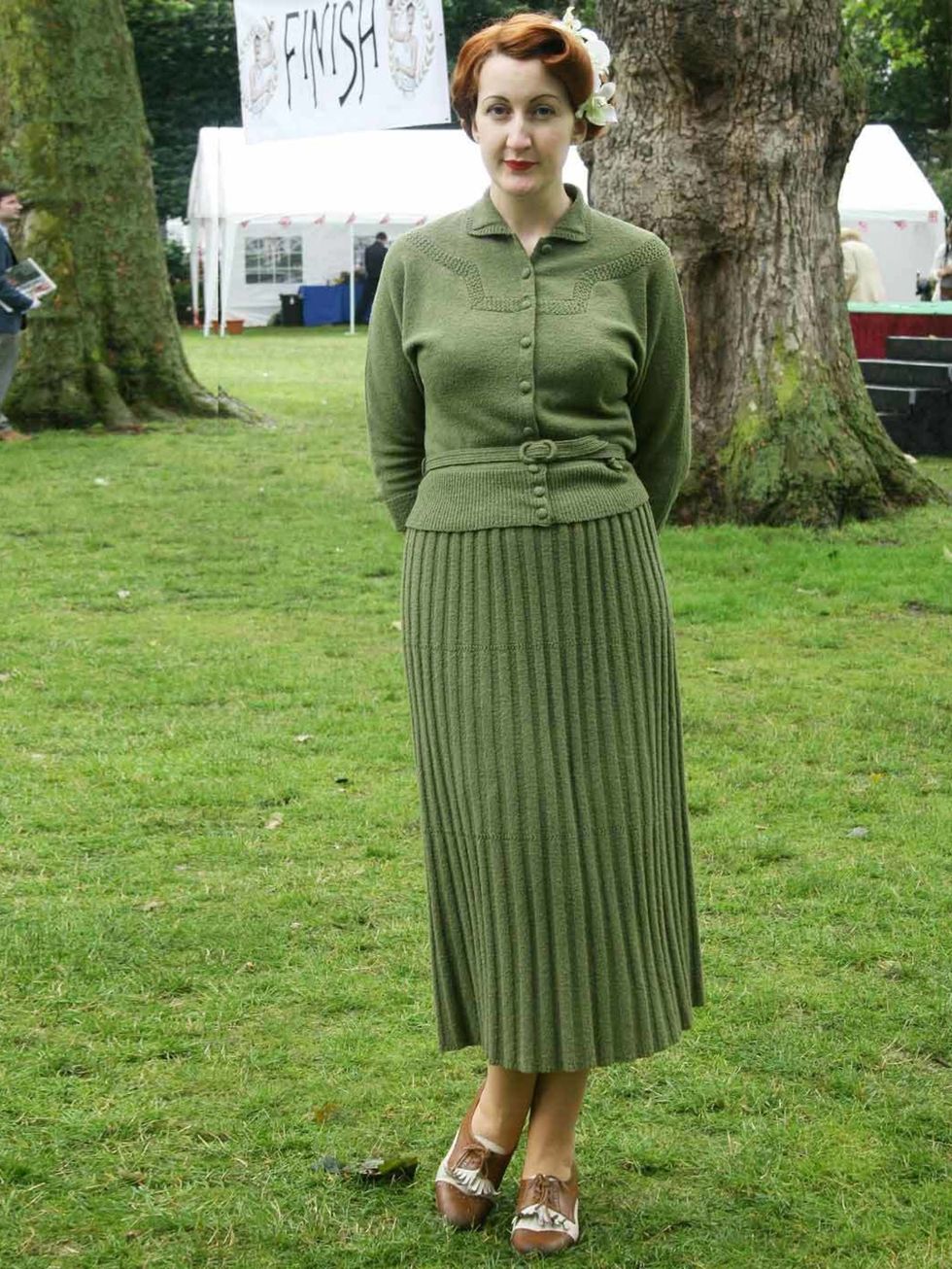 <p>Bethan Garland, 27, Events Manager.Vintage 1940's Etsy dress, What Katie Did stockings.</p>