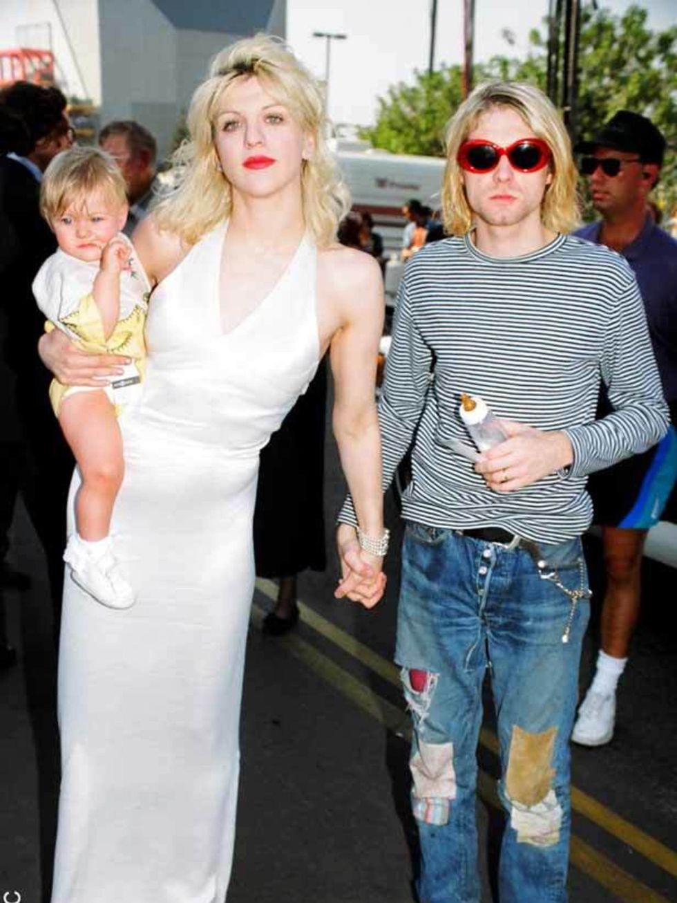 <p>Courtney Love, Kurt Cobain and Frances Bean at the MTV Music Video Awards</p>