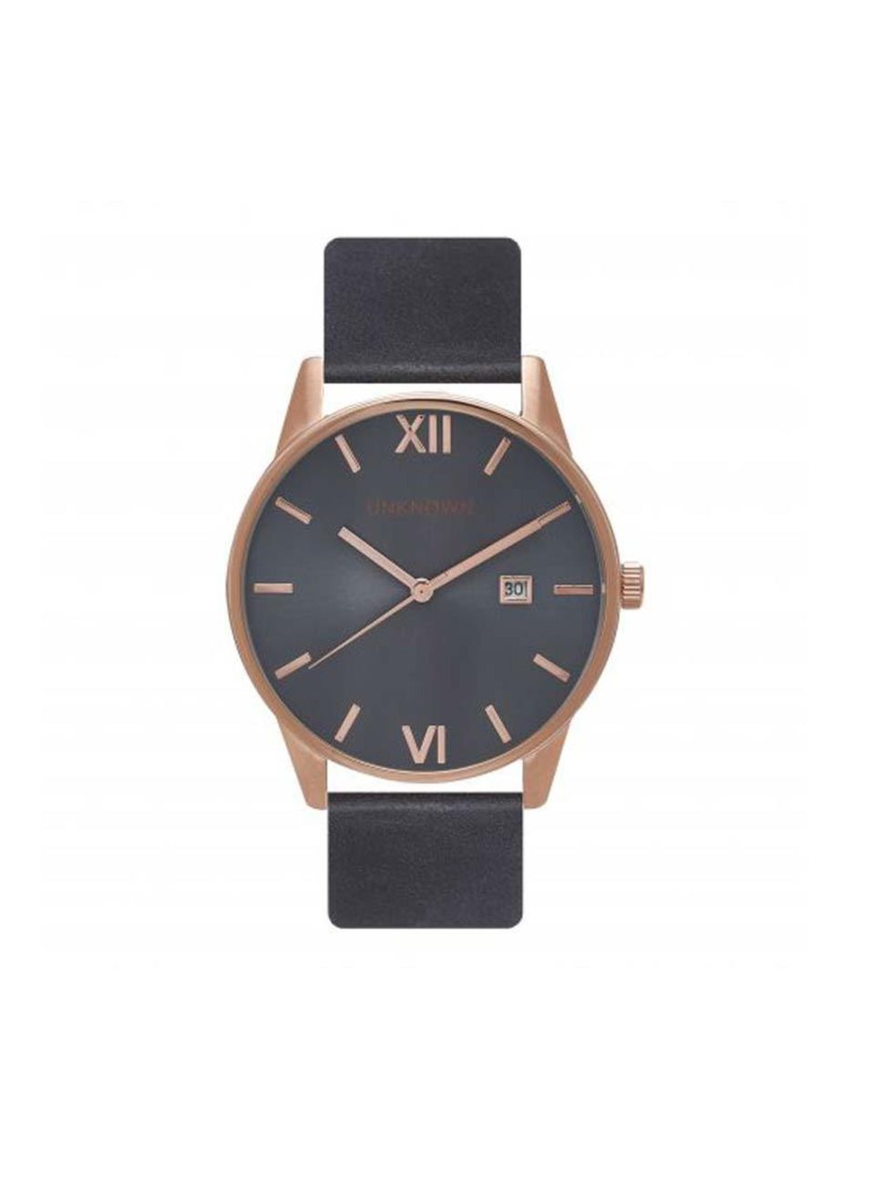 <p>This masculine watch will give your work wardrobe an edge.</p>

<p><a href="http://www.unknownwatches.com/the-dandy-c20/the-dandy-navy-and-rose-gold-p142" target="_blank">Unknown</a> watch, £85</p>