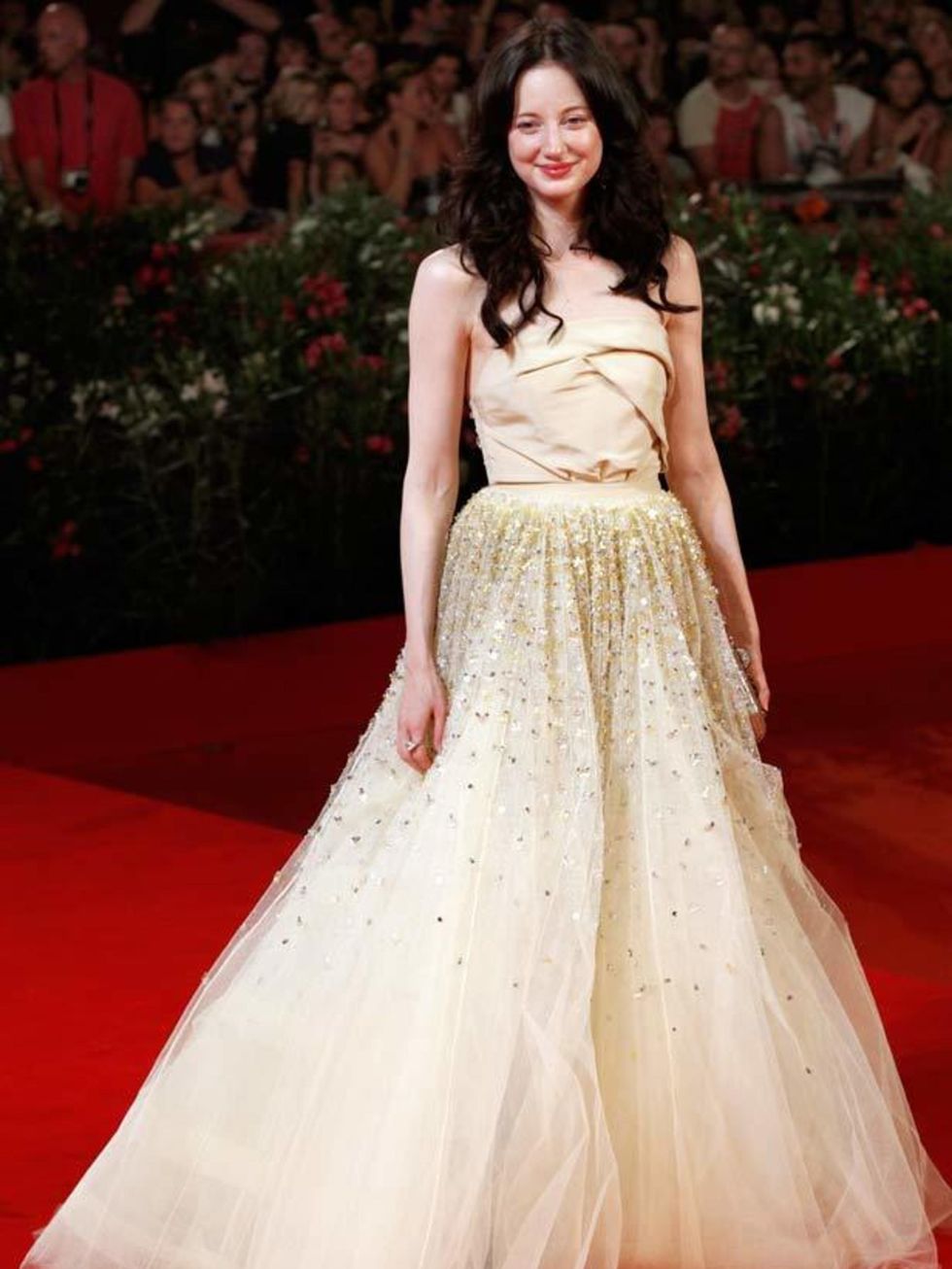 <p>Andrea Riseborough stunned in a strapless <a href="http://www.elleuk.com/catwalk/collections/christian-dior/">Christian Dior Couture</a> gown, <a href="http://www.elleuk.com/content/search?SearchText=Chopard&amp;SearchButton=Search">Chopard</a> earring