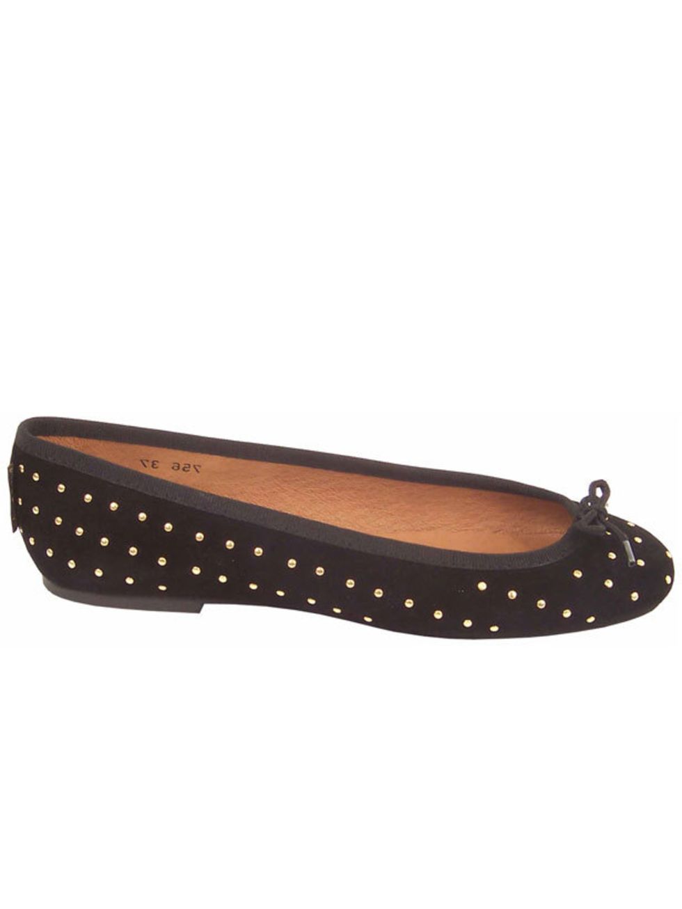 <p>Studded ballet pumps, £115, by Russell &amp; Bromley (stockists: 0207 629 6903)</p>