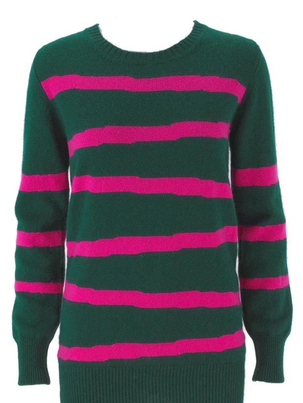 <p>Green striped jumper, £219, by Sara Berman at Fenwick (0207 629 9161)</p>
