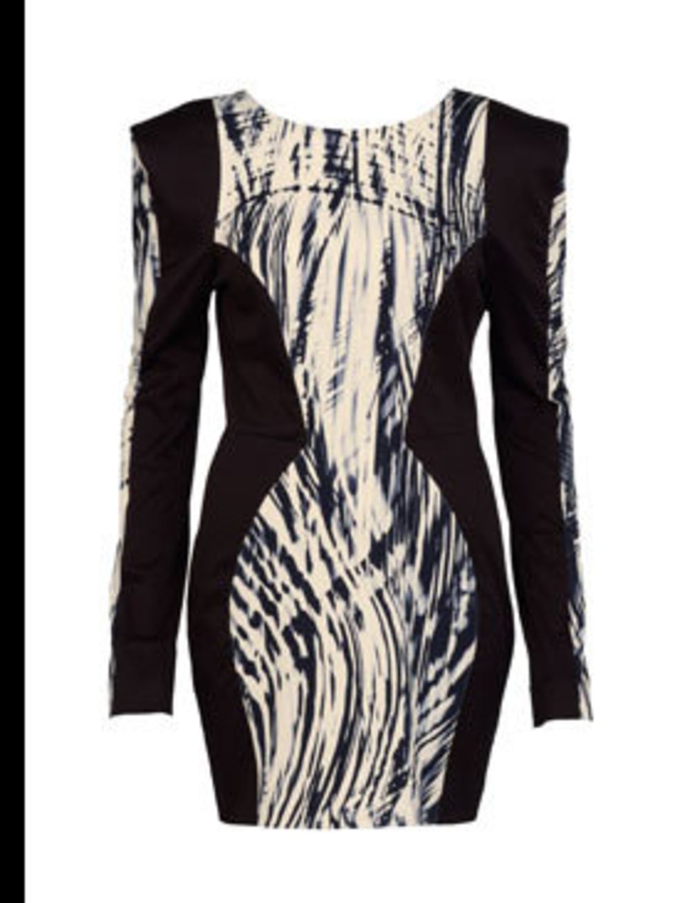 <p>Black and white laser print dress, £49.99, by River Island (0208 991 4904)</p>