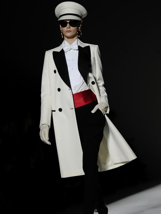 <p><a href="http://www.elleuk.com/catwalk/collections/moschino/spring-summer-2011">Moschino</a>'s signature suiting borrowed from the forces, with added glitz of course. Gold beaded collars and cuffs dressed up <a href="http://www.elleuk.com/starstyle/cel