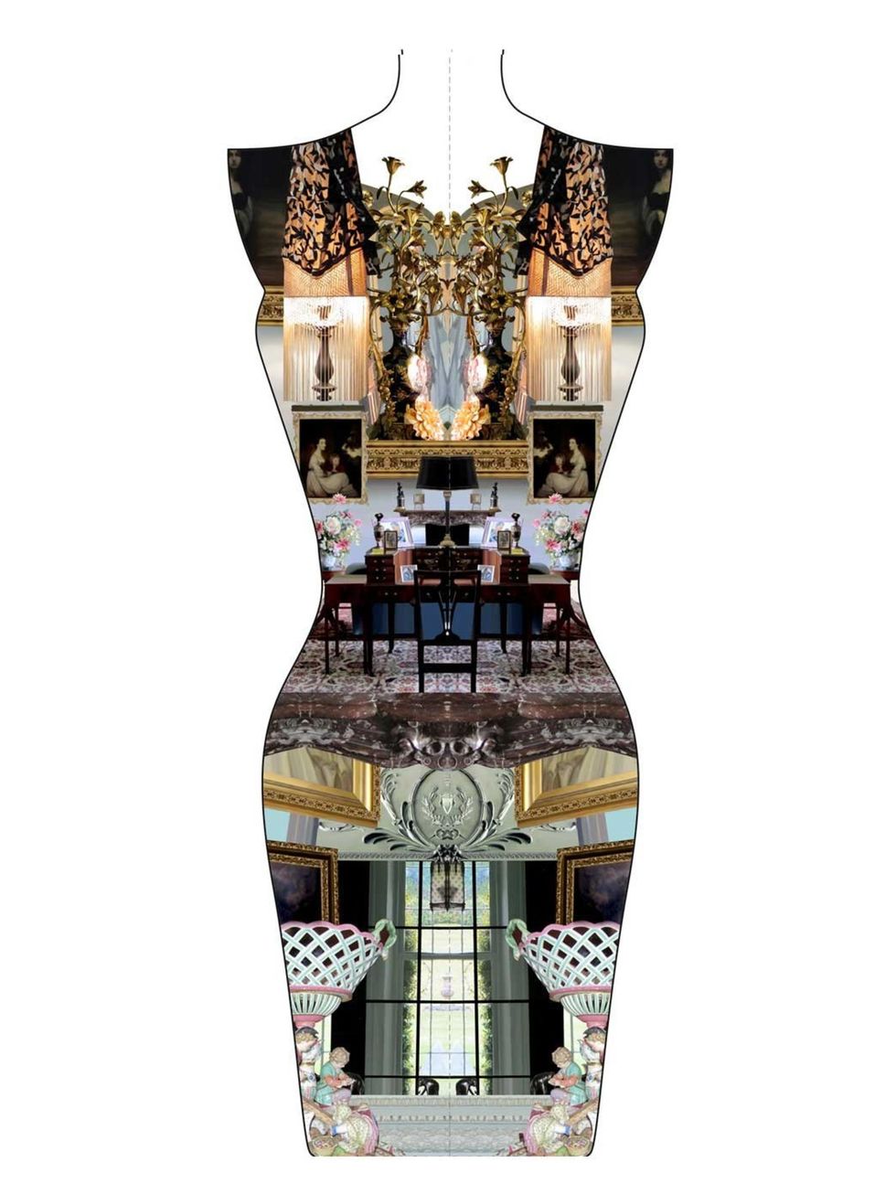 <p>Artwork for one of the dresses in Mary Katrantzou's Port Eliot triptych</p>