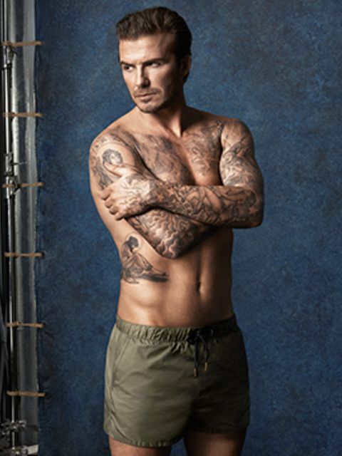<p>David Beckham models his debut swimwear line for H&amp;M</p>