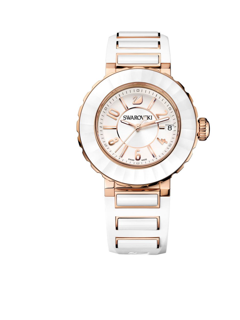 <p><a href="http://www.swarovski.com/Web_GB/en/1124153/product/Octea_Sport_-_White,_rose_gold_PVD.html">Swarovski</a> white watch, £570</p>