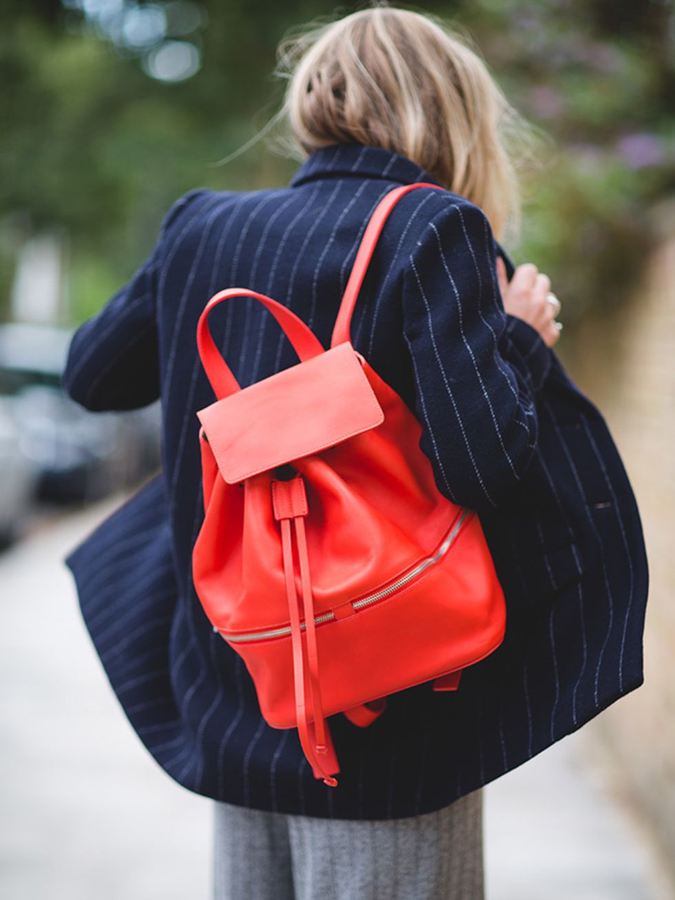 <p>Backpack, £295, from <a href="http://www.whistles.com/women/accessories/bags/soho-drawstring-rucksack-20812.html?dwvar_soho-drawstring-rucksack-20812_color=Red#start=1" target="_blank">Whistles </a></p>

<p>Blazer, £345, from <a href="http://uk.maje.co