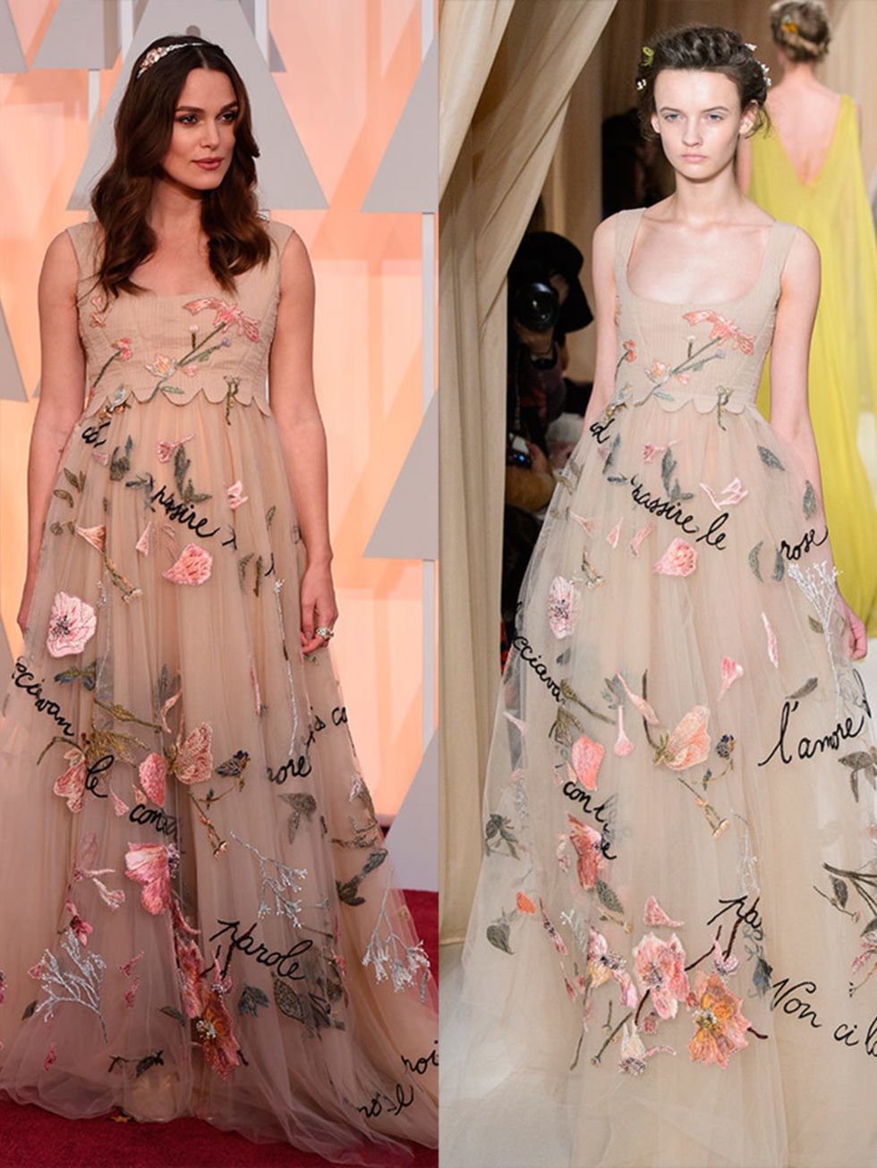 Keira Knightley wears Valentino Spring 2015 Couture at the 2015 Oscars, February 2015.