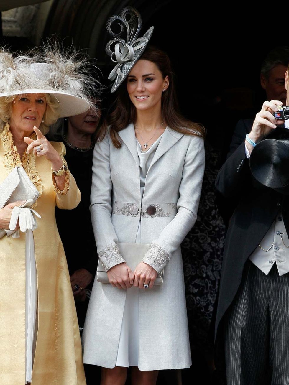 <p>Kate Middleton wears Katherine Hooker coat June 2011</p>