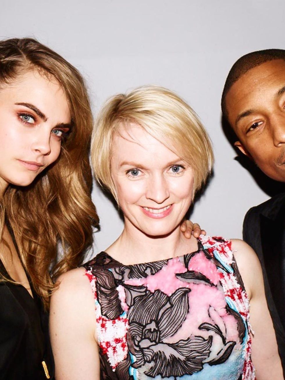 <p>Cara Delevingne, Lorraine Candy and Pharrell in 2014</p>