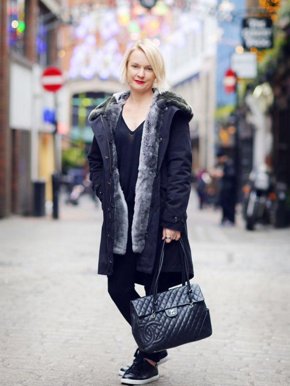 <p>Lorraine Candy, Editor-in-Chief </p>

<p>Woolrich Parka, Joseph cashmere top and trousers, Whistles trainers, Chanel handbag</p>
