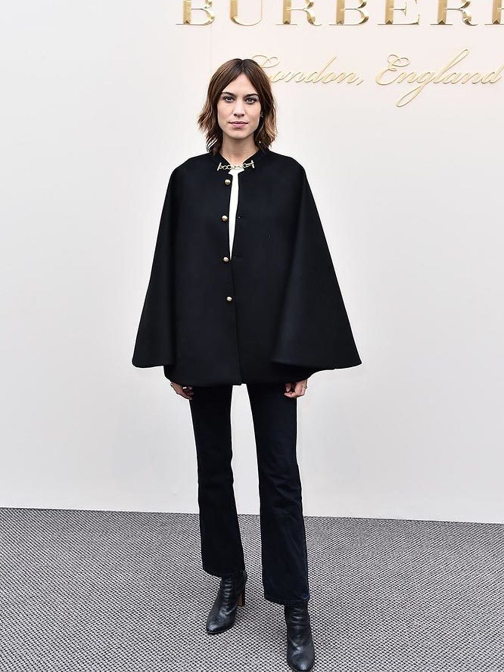 Alexa Chung at the Burberry AW16 show during London Fashion Week, February 2016.