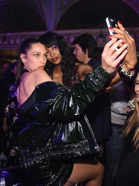 Bella Hadid and Naomi Campbell take a selfie at the launch of Naomi hosted by Marc Jacobs and Benedikt Taschen at the Diamond Horseshoe in New York, April 2016.