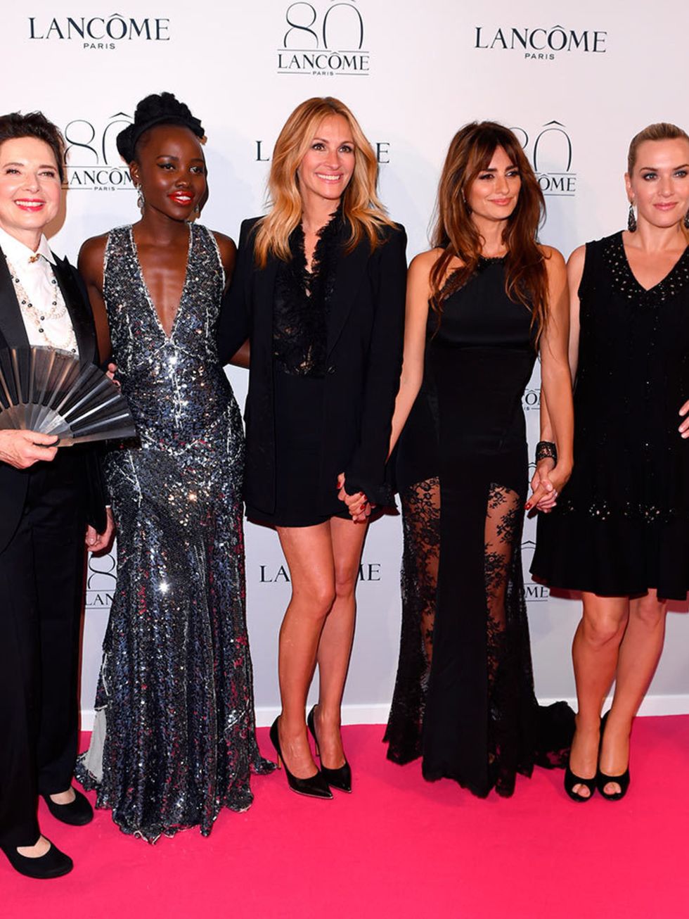 Isabella Rossellini, Lupita Nyong'o, Julia Roberts, Penelope Cruz and Kate Winslet attend the Lancôme 80th Anniversary celebration during the Paris Haute Couture a/w 2015 shows in Paris, July 2015.