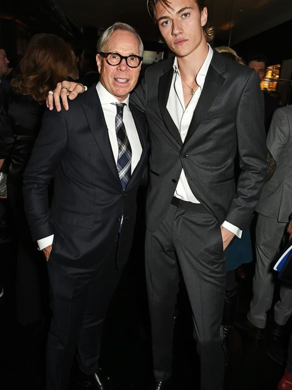 Lucky Blue Smith and Tommy Hilfiger at a party during London Collections A/W 16, January 2016.