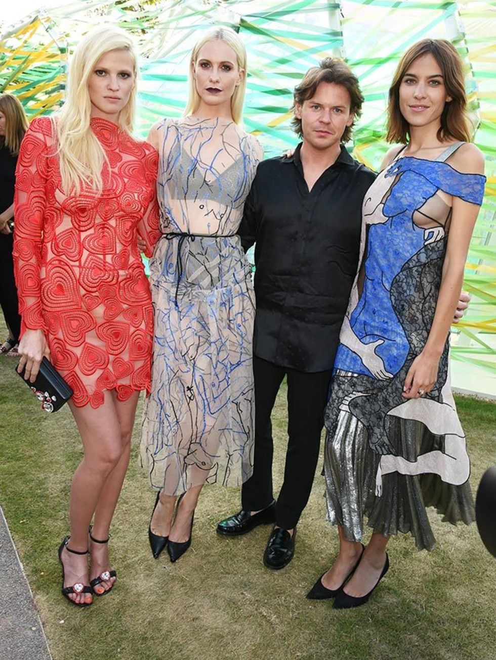 <p>Co-host Christopher Kane with Lara Stone, Poppy Delevingne, Alexa Chung at the Serpentine Summer Gallery Party in London, July 2015.</p>