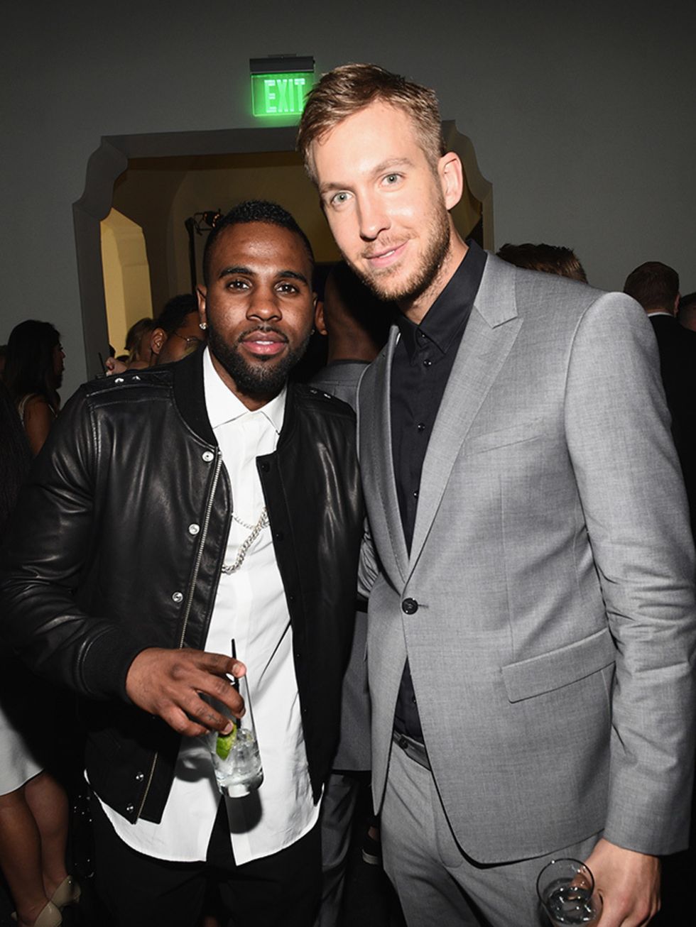 Jason Derulo and Calvin Harris attend GQ And Giorgio Armani's Grammys After Party, February 2015.