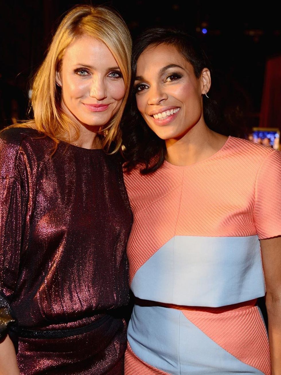 <p><a href="http://www.elleuk.com/star-style/celebrity-style-files/cameron-diaz">Cameron Diaz</a> and Rosario Dawson backstage at the Spike TV's Guys Choice 2014 awards.</p>