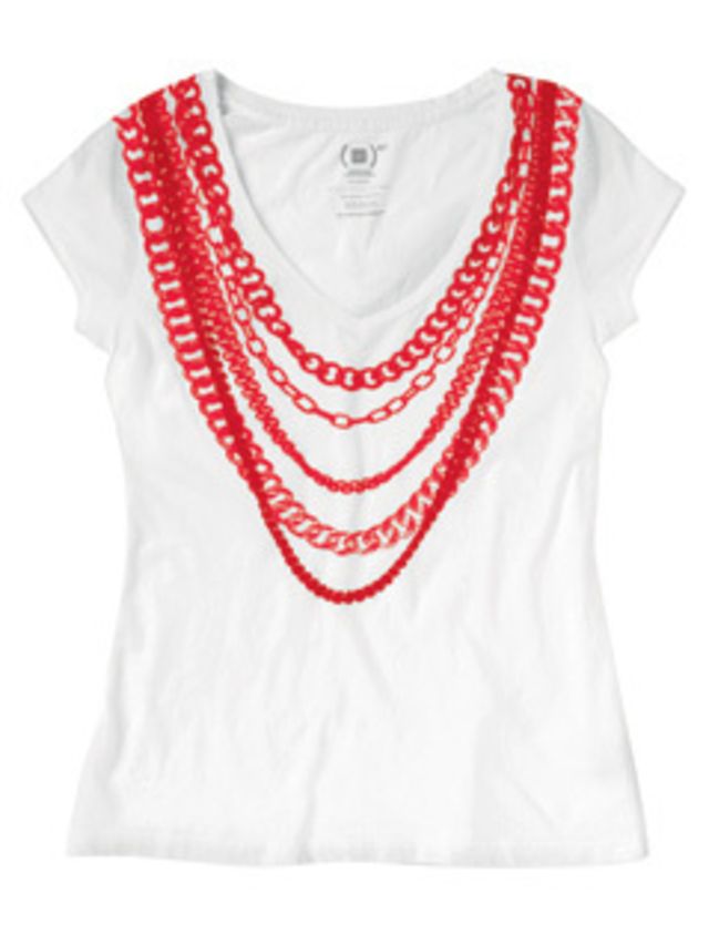 <p>The Brit designer has taken Gap's classic white tee and printed it with a red beaded necklace - we've already added it to our Christmas list. The piece hits stores across the globe tomorrow, and 50 per cent of the profits will be donated to RED, the ch